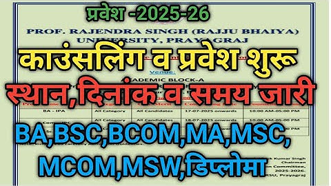 Prof.Rajendra Singh(Rajju Bhaiya)University- एडमिशन शुरू BA,BSC,BCOM,MA,MSC,MCOM &डिप्लोमा -2025 