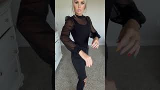 Womens Bodysuit Mock Neck Sheer Mesh Long Sleeve Tops Ribbed Sexy Bodysuits Jumpsuit