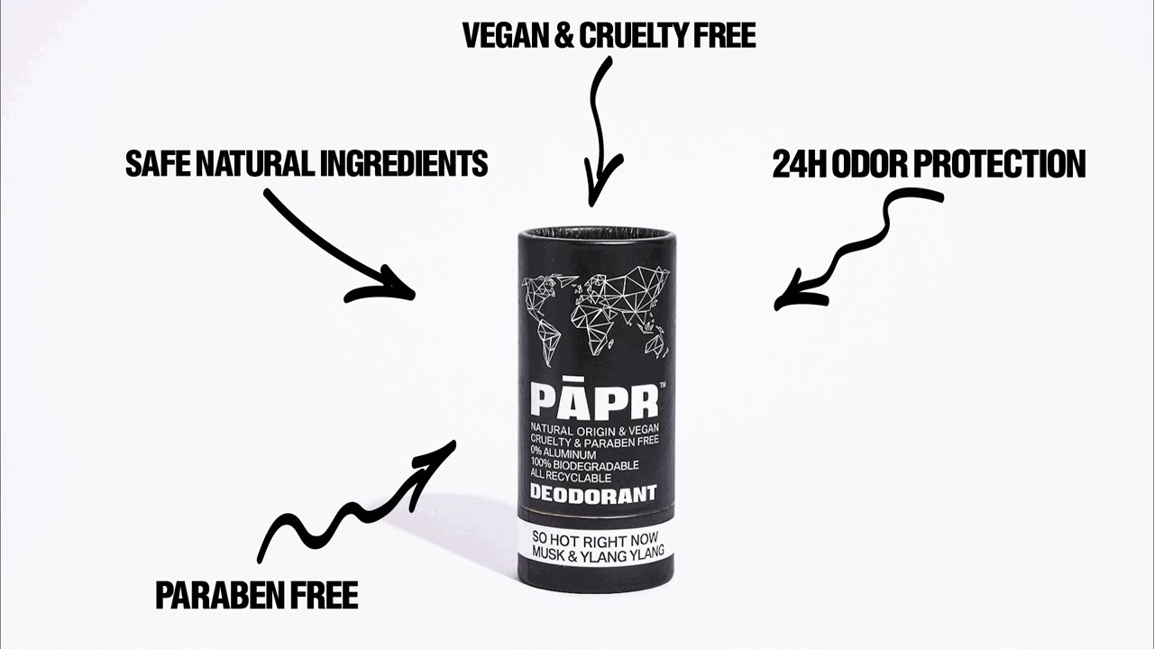 Paper Cosmetics natural deodorant in paper packaging.