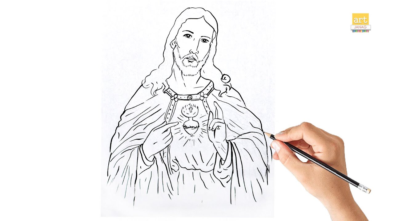 Jesus Christ outline drawing 01 II How to draw Jesus Christ drawing ...