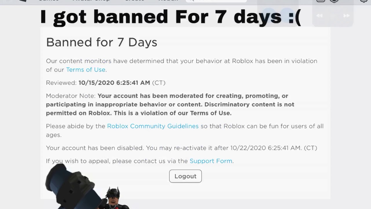 My Roblox Account Got Banned Youtube - roblox logout sessions