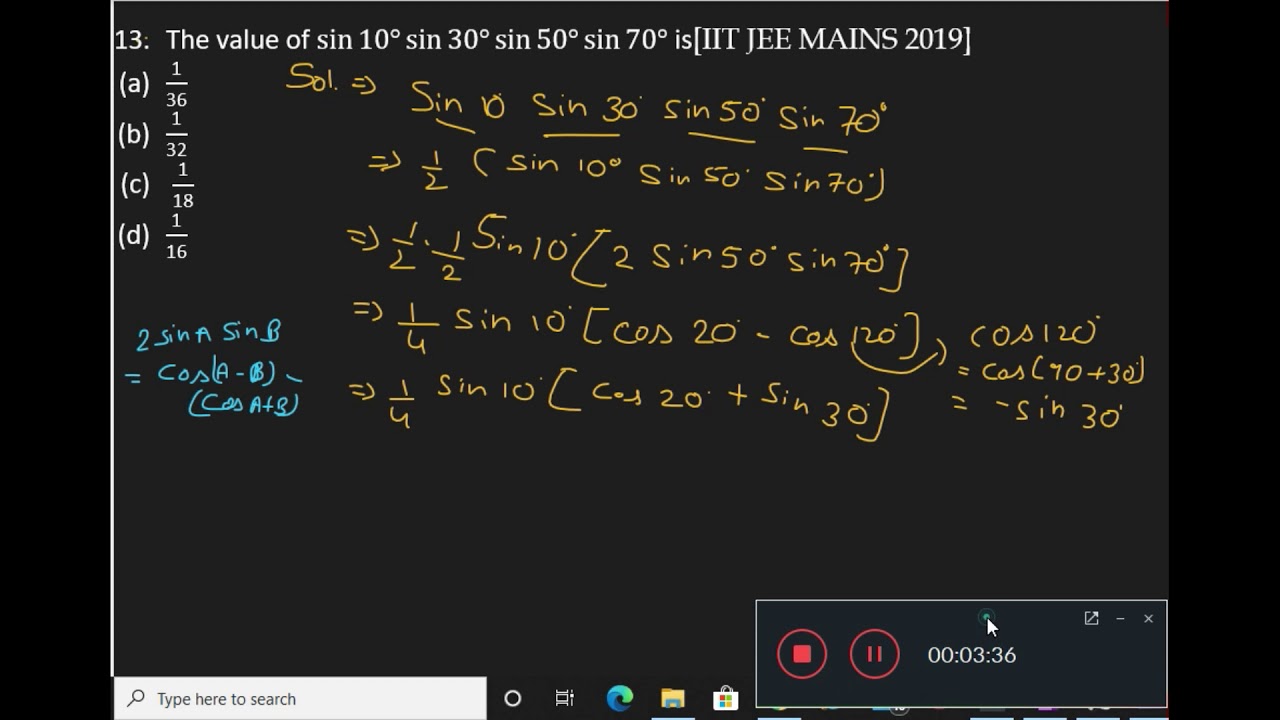 Q 13 Chap 3 IIT The Value Of Sin 10 Sin 30 Sin 50 Sin 70 q-13-chap-3-iit-the-value-of-sin-10-sin-30-sin-50-sin-70