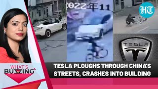 Tesla zoops on China's streets after losing control, Car crash video goes viral | WHAT'S BUZZING