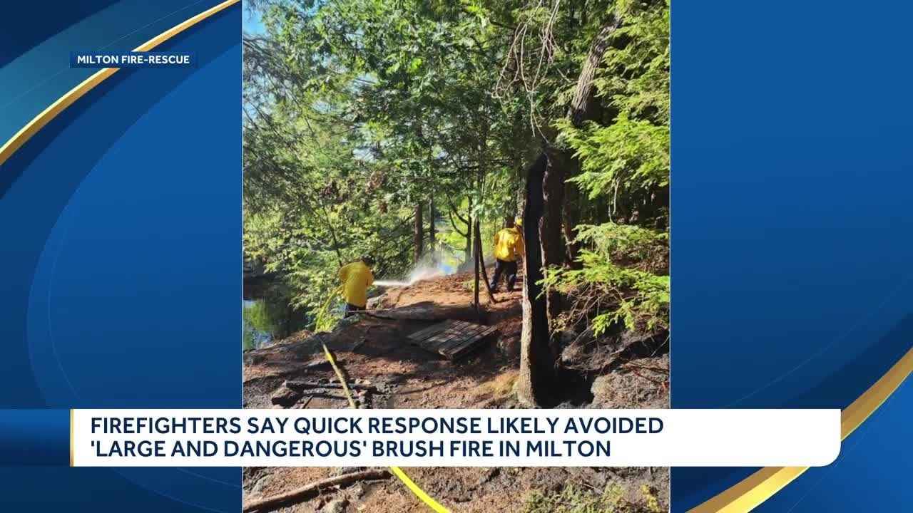 Unattended campfire sparks brush fire in Milton, officials say - YouTube