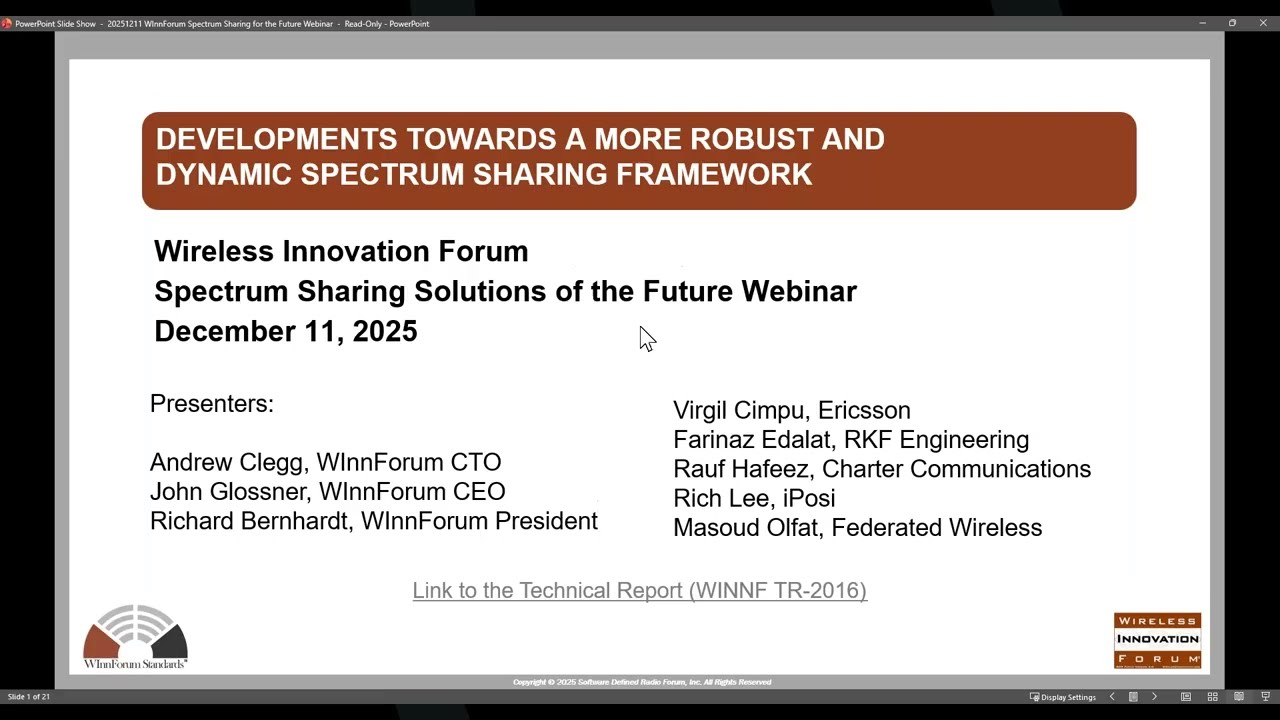 WInnForum Webinar Series: Spectrum Sharing Solutions of the Future