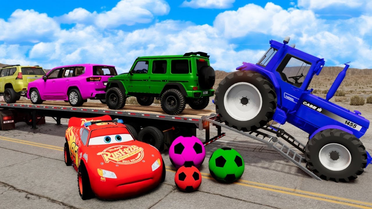 Flatbed Truck Mcqueen | Transportation with Truck - Pothole vs Car shorts BeamNG.Drive