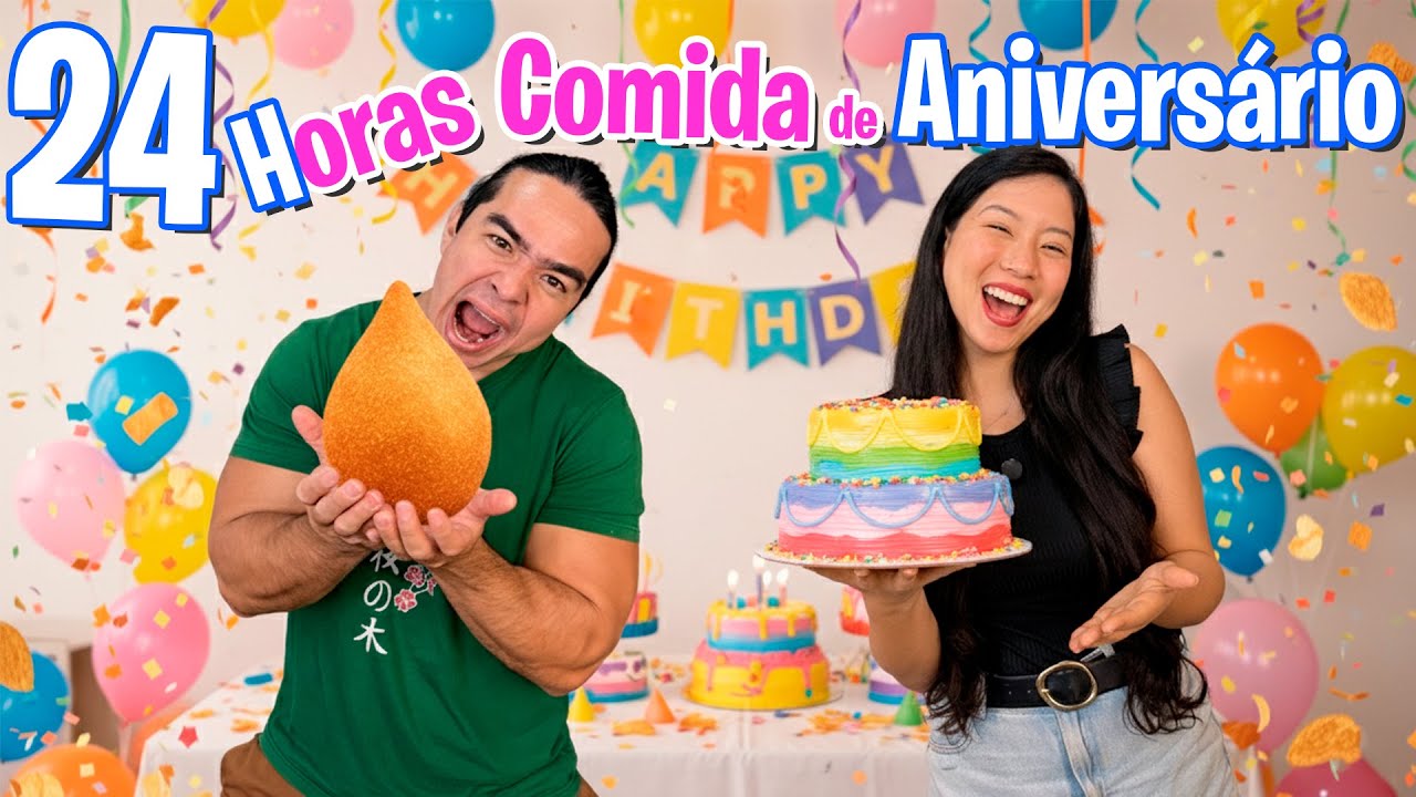 Vivemos um DIA de FESTA! 24h comendo só DOCES e SALGADOS de aniversário 🎉 | Família Maromba