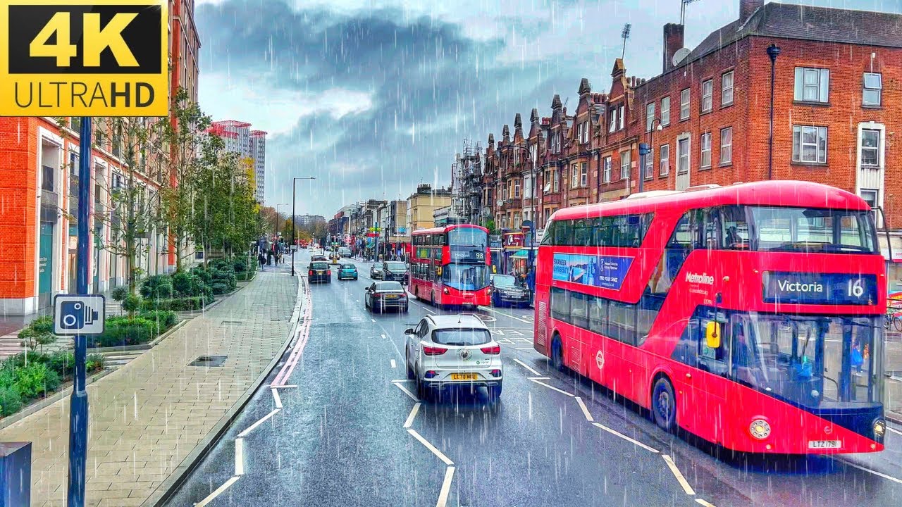 London Bus ride in rain 🌧️. 4K