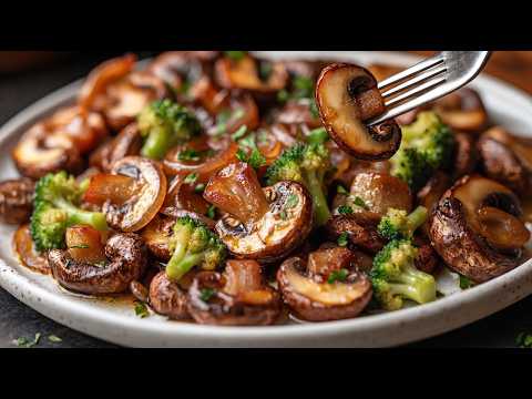 Brokkoli mit Pilzen – leckerer als Fleisch! Das beste Pfannenrezept.