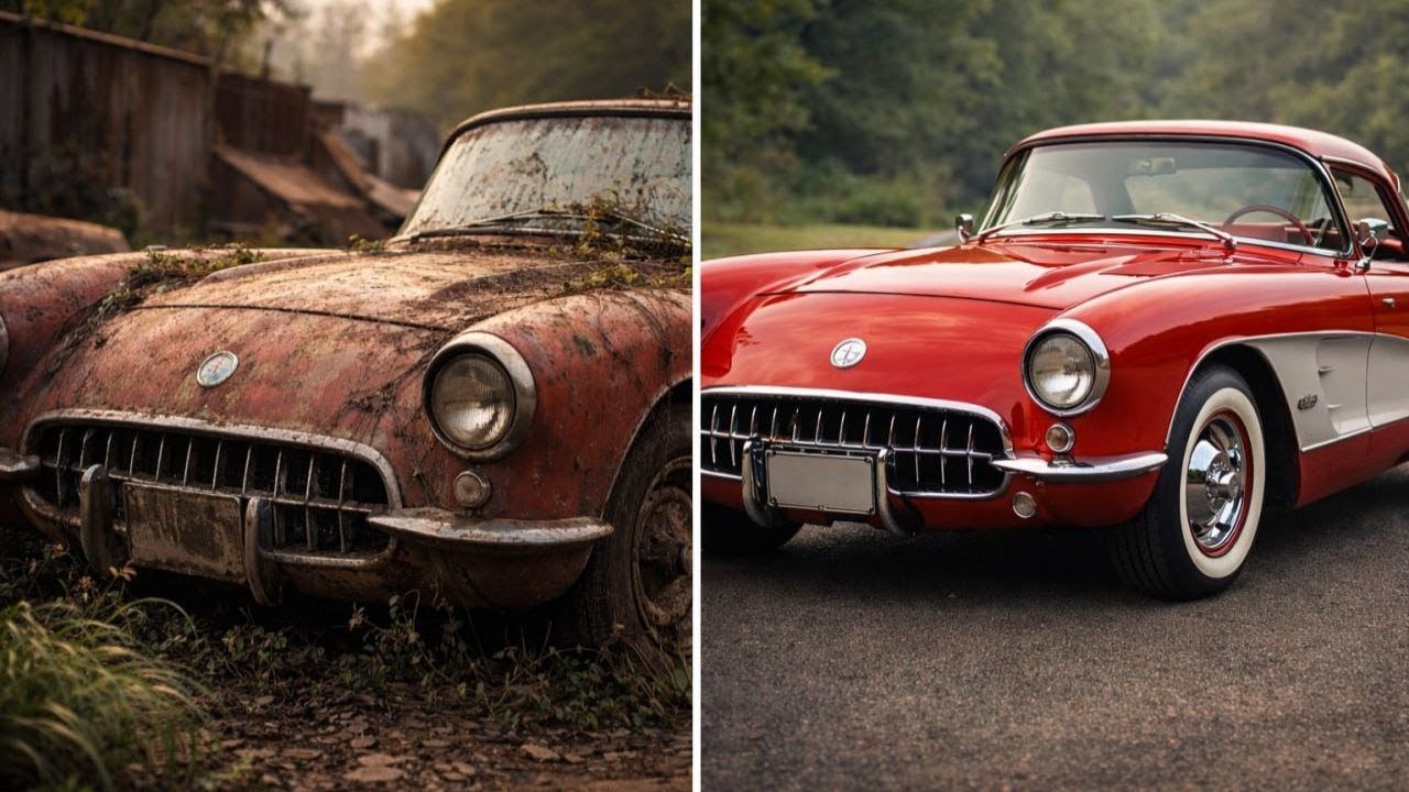 Red Abandoned 1957 Chevrolet Corvette/Silent Garage ASMR 4K