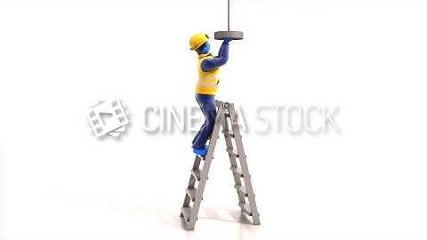 CinemaStock - 3D-Animation - 3D Animation of Blue Worker Replacing a Lightbulb that requires the V-R