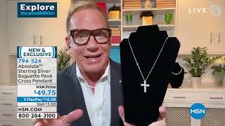 Absolute Sterling Silver CZ Baguette Pav Cross Pendant w...