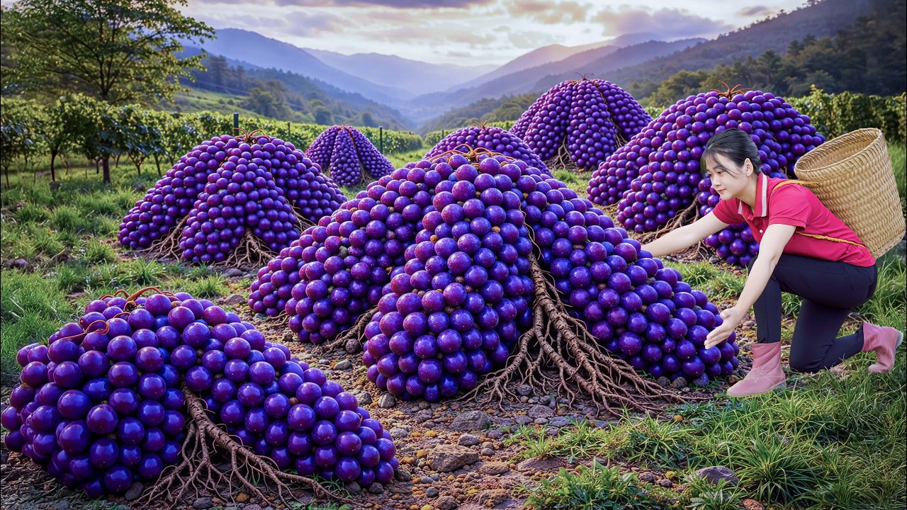 Ly Trieu Ca: Harvesting 1000 bunches of Giant purple grapes - Sold out at the market in a few hours!