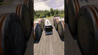 Luxury Buses Vs Giant Bollard Challenge #shorts #beamng