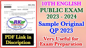 TN 10th English|Public Exam 2024|SAMPLE ORIGINAL QP 2023|PDF link in Discription