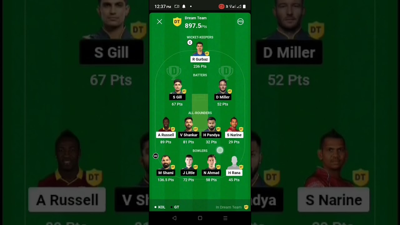 KKR vs GT dream 11 dream team GT vs KKR dream 11 dream team 