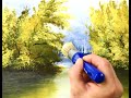 Yellow Landscape | Easy Acrylic Painting for Beginners | Oval Brush Technique by Peter Dranitsin