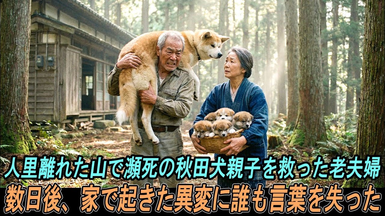 人里離れた山で、瀕死の秋田犬の母犬と子犬たちを老夫婦が救った…数日後、老夫婦の家で信じられない出来事が起こった！