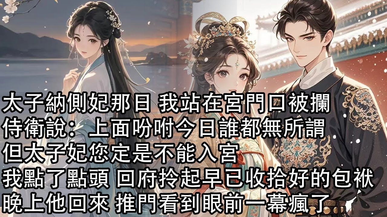 【一口氣看完】太子納側妃那日 我站在宮門口被攔，侍衛說：上面吩咐今日誰都無所謂，但太子妃您定是不能入宮，我點了點頭 回府拎起早已收拾好的包袱，晚上他回來 推門看到眼前一幕瘋了