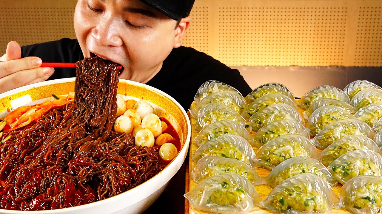 Bibim naengmyeon, обнаженные пельмени, вкусная еда, asmr, косвенное удовлетворение