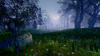 Mystical Forest Night: Moon, Rain, and Fog Ambience for Relaxation | Rain Sounds 8 Hours