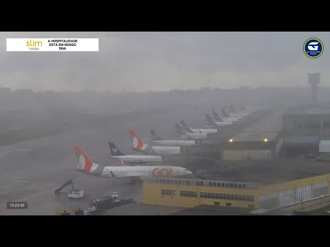 Registro de operações em Congonhas durante chuva intensa e secagem da pista