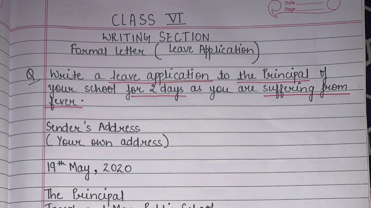 Class 6 & Class 7- WRITING ( FORMAL LETTER- LEAVE APPLICATION) part 2