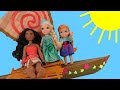 MOANA meets queen ELSA !  Anna & Elsa toddlers SAIL on Moana's boat - Ocean - Waves