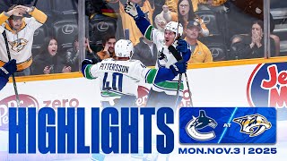 Game In 10 Vancouver Canucks At Nashville Predators Highlights Nov 3, 2025