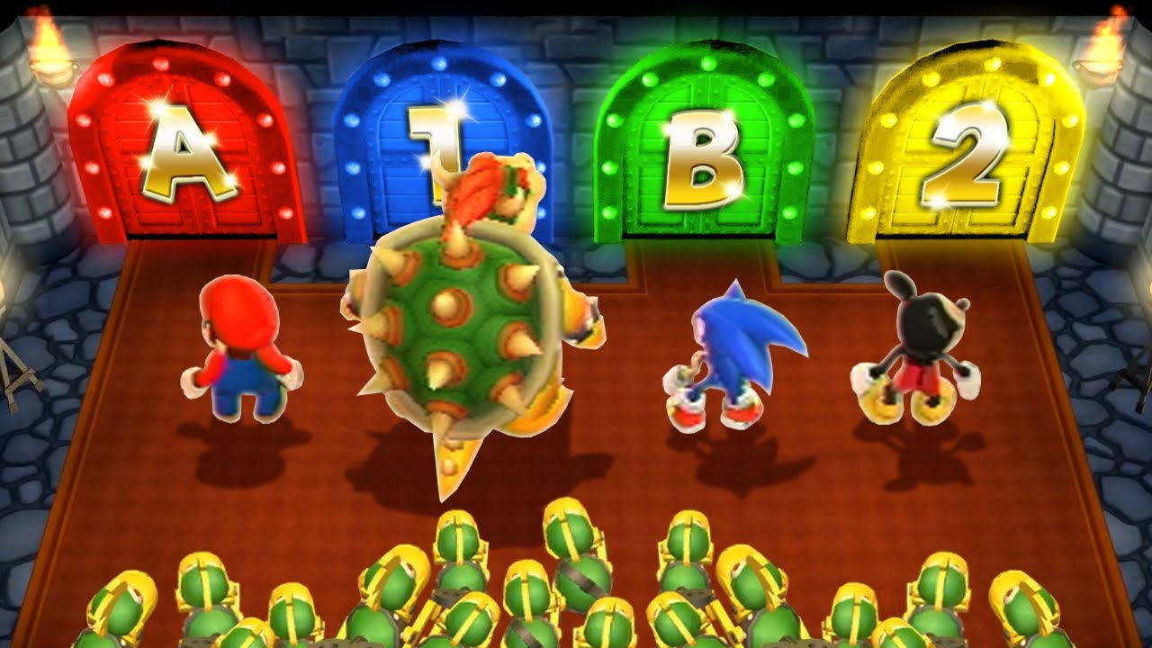 Mario Party 9 MiniGames - Mario Vs Sonic Vs Mickey Mouse Vs Bowser (Master Difficulty)