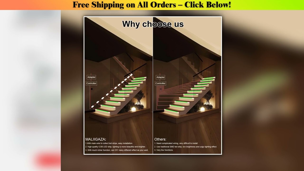 COB LED Strip PIR Motion Sensor Stair Lights Kit Step by Step Control Indoor Smart Staircase