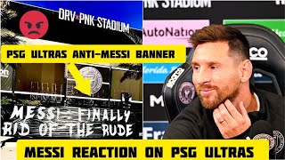 Messi reaction on PSG Ultras Anti-Messi Banner outside Inter Miami's DRV PNK stadium in Miami