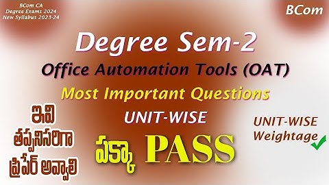 Degree Semester 2 - Office Automation Tools Most Important Questions UNIT-WISE Weightage UGExams2025