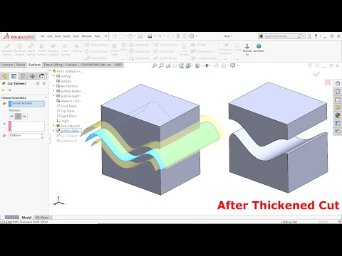 SolidWorks Surface Thickened Cut And Cut With Surface