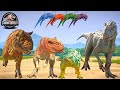Camp Cretaceous Dinosaurs vs Colorful T-REX Team Fighting 🌍 JURASSIC WOLRD EVOLUTION