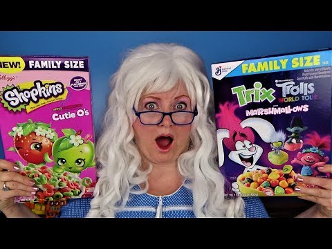 shopkins-cutie-os-trix-trolls-frozen-2-cereal-taste-test-funny-unboxing-granny