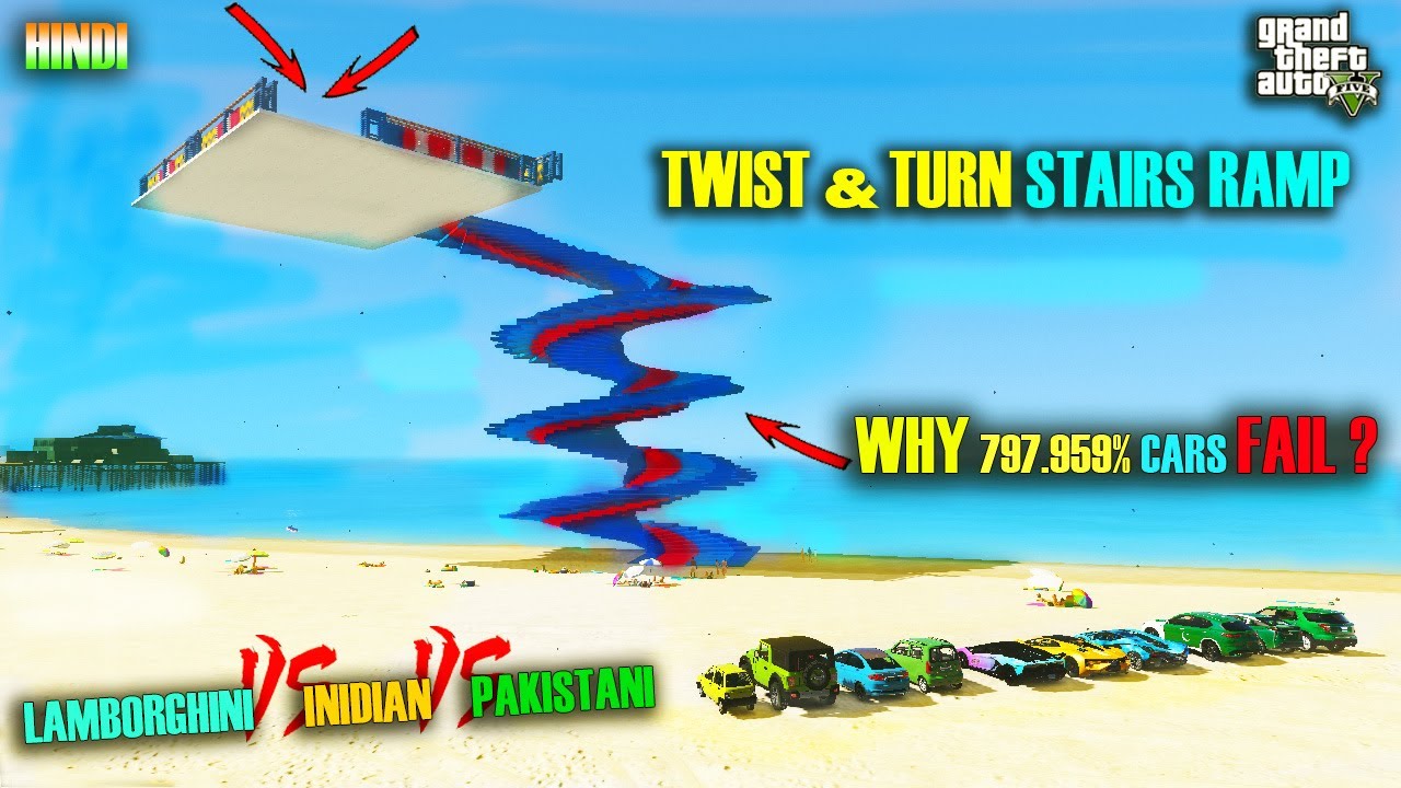 Gta 5 Twist & Turn Stairs Ramp Climb Challenge | Lamborghini Vs Indian ...