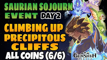 Saurian Sojourn Event: Day 2 | Climbing Up Precipitous Cliffs | ALL (6/6) COINS | Genshin Impact 6.1