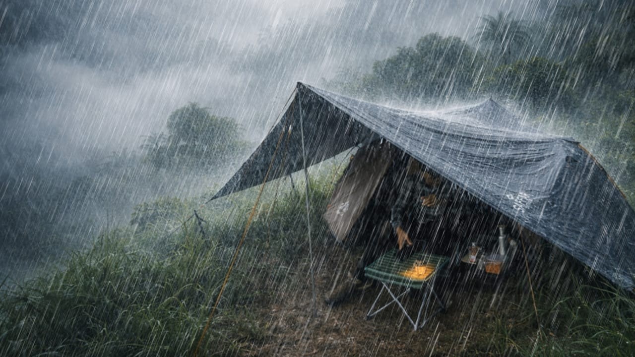CAMPING IN THE RAIN HILLS || RELAXING CAMPING IN HEAVY RAIN AND ...