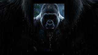 Silverback gorilla in thunderstorm
