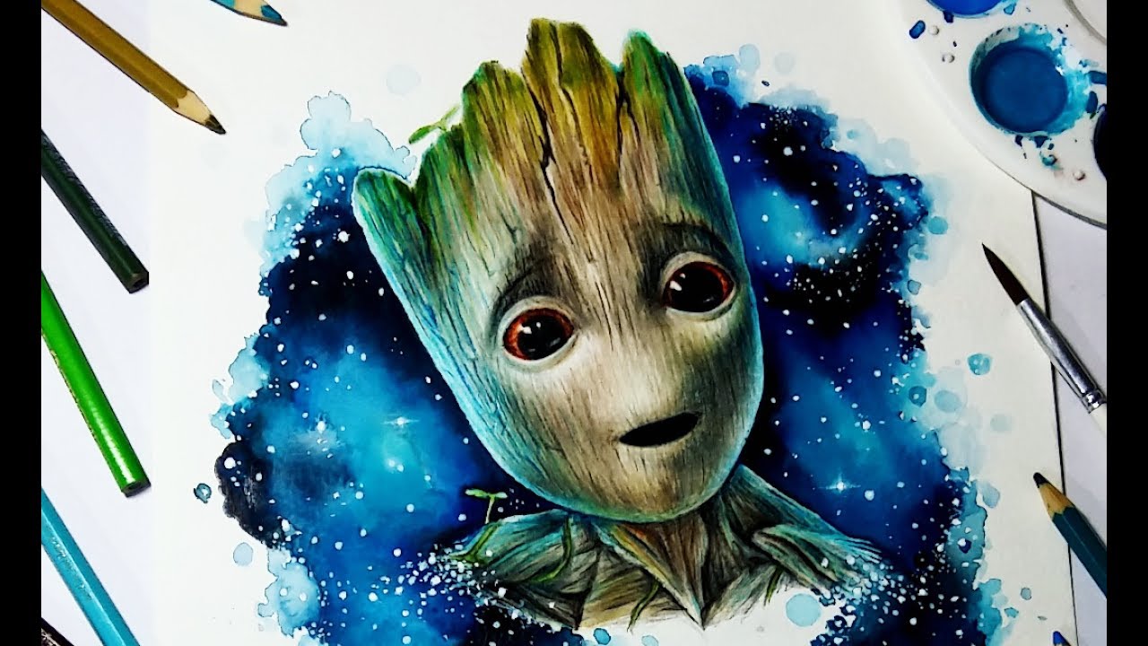 Speed Drawing Baby Groot - Guardians of the Galaxy Vol. 2 【Aquarela /Watercolor Speedpaint】