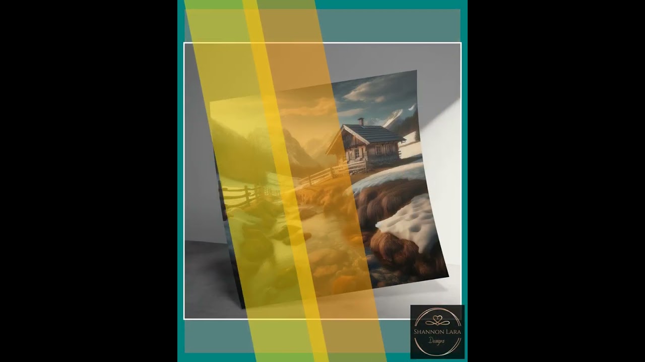 Rustic Mountain Cabin Landscape Art Print, Alpine Winter Scenery Wall Decor, Snowy Peaks Artwork,...