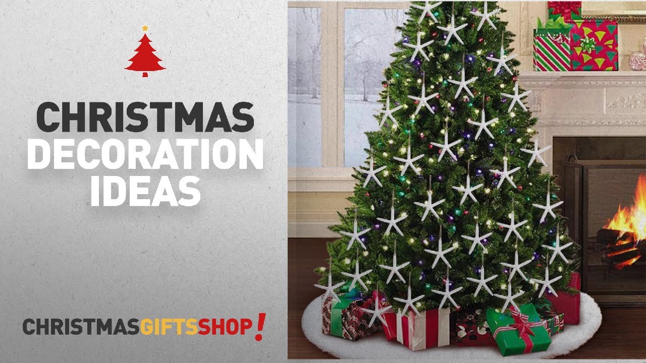 Top Coastal Christmas Decorations: AerWo 20pcs White Artificial Resin Starfish with Rope, Hanging