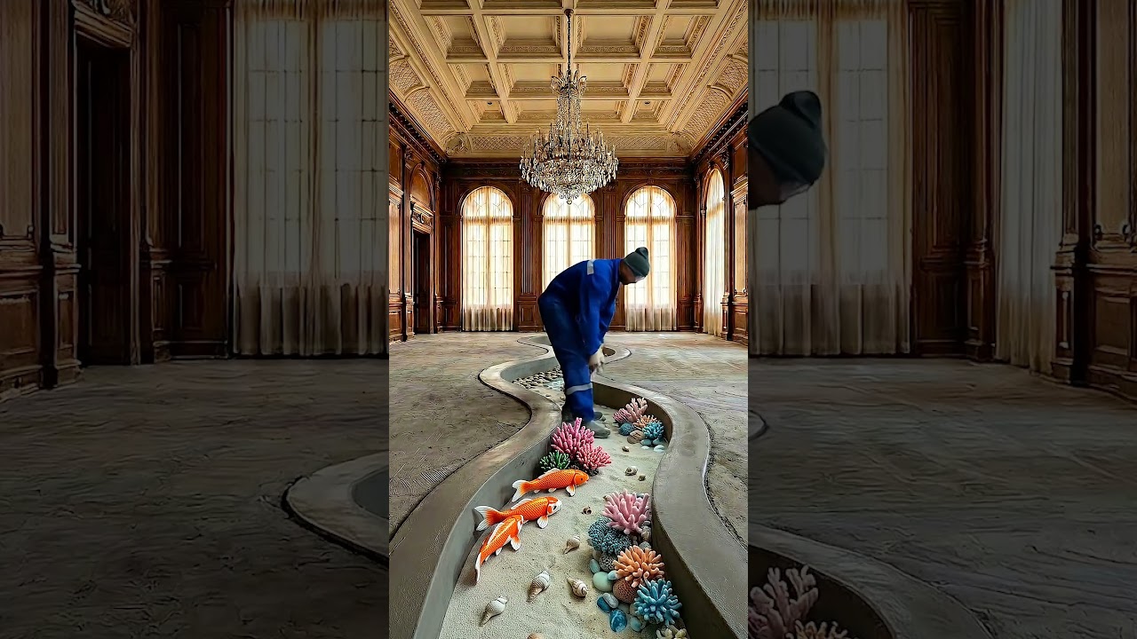 Glowing Aquarium Walkway Floor With Koi and Reef