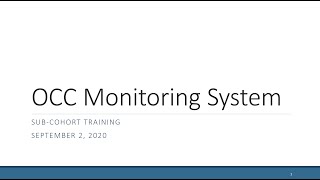 OCC Monitoring Sub-Cohort Training - September 2020