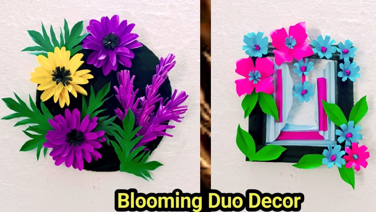 2 Beautiful Paper Flowers Wall Hanging / Easy And Simple Wall Hanging Craft Ideas 