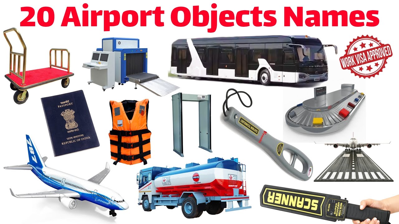 20 Airport Objects Names | Learn Airport Items in English | Educational Video