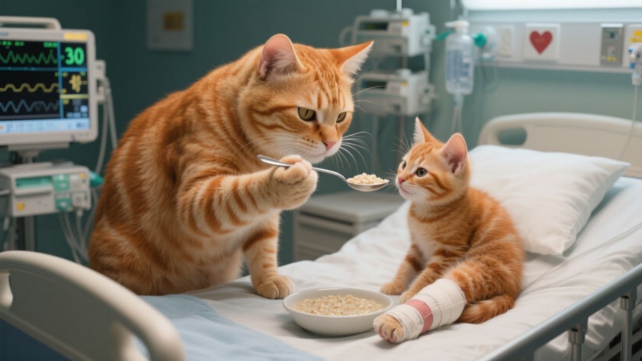Mama Cat Takes Care Of Kitten That Fell While Learning To Ride A Bike