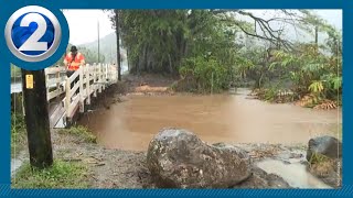 Windward Oahu deals with the storm: Kamehameha Highway near Waikane is closed
