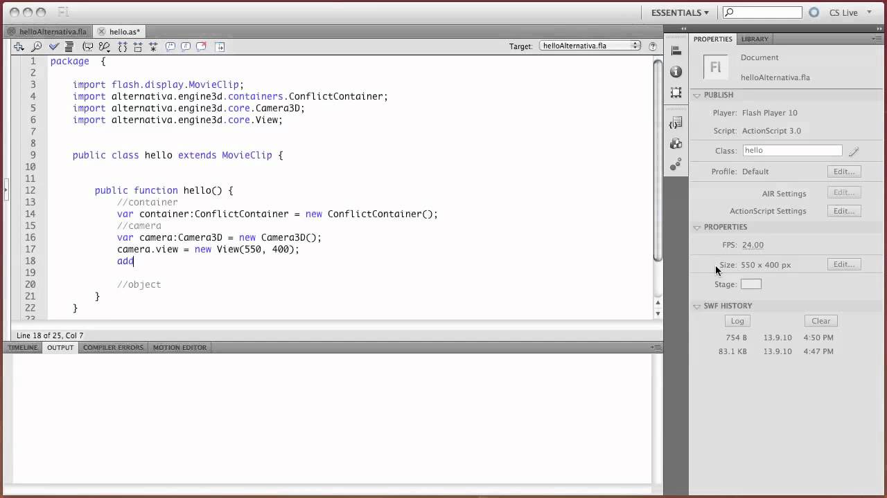 Alternativa3D 7: Урок 1. "Создание проекта".